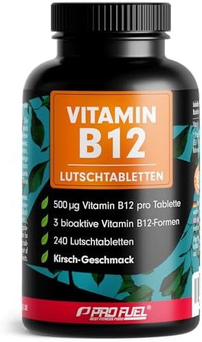 Vitamin B12 Lutschtabletten 240x KIRSCHE, 500µg B12 pro Tablette aus Methylcobalamin, Adenosylcobalamin & Hydroxocobalamin, leckerer Geschmack, optimal hochdosiert, ohne Zuckerzusa