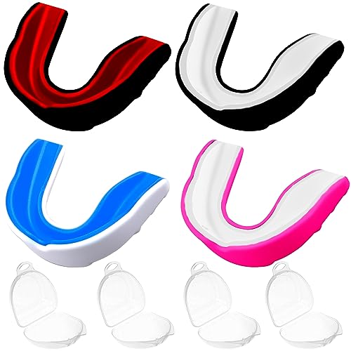 4 Protector Bucal Deportivo Premium con Estuche para Adultos y Niños, Ideal para Rugby, MMA, Kickboxing, Judo, Hockey y Boxeo