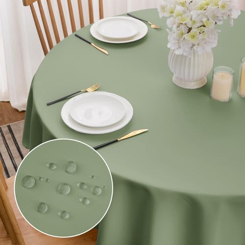 Softalker Tischdecke Outdoor Wetterfest rund 140 cm Grün abwaschbar wasserabweisend schmutzabweisend Tischtuch Tablecloth für Terrasse Garten Sommer Ostern Party Picknick Café Balkon Couchtisch
