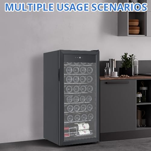 32 Bottle Compressor Wine Cooler Refrigerator, Large Freestanding Wine Cellar with Adjustable Shelves & Digital Temperature Display, 41-64℉, Bottle Wine Fridge for Red White Wine, Champagne, Beer