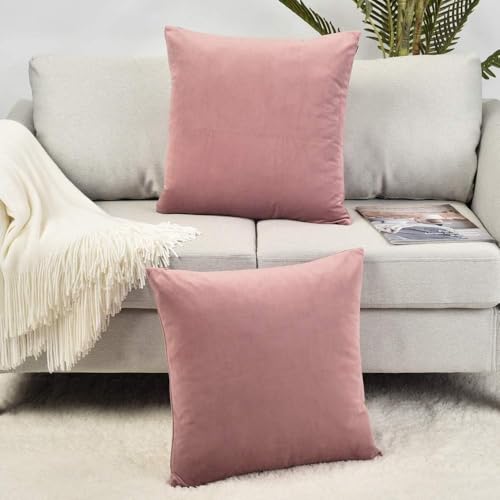 Image of 5 Piece Holland Velvet Cushion Cover, 22x22 inch, Rose Gold | Soft Solid Decorative Throw Square Pillow Cases Modern Luxury Home Decor for Couch Sofa Bedroom Livingroom
