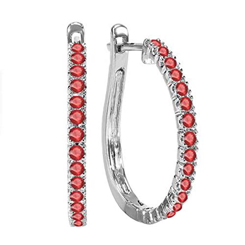 Dazzlingrock Collection 0.50 Carat (ctw) 14K Round Ruby Ladies Hoop Earrings 1/2 CT, White Gold