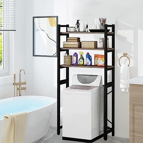 Image of 1 Set Over The Toilet Storage, 3-Tier Bathroom Laundry Storage Rack Space-Saving Organizer Household Supplies (Black)