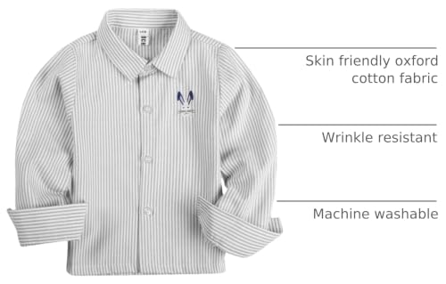 Image of OCHENTA Boys' Long Sleeve Button Down Cute Rabbit Casual Dress Easter Shirt | Oxford Cotton, Embroidered Bunny, Shirts for Boys School & Easter, Church, Wedding, Family Photos, Holiday Outfit