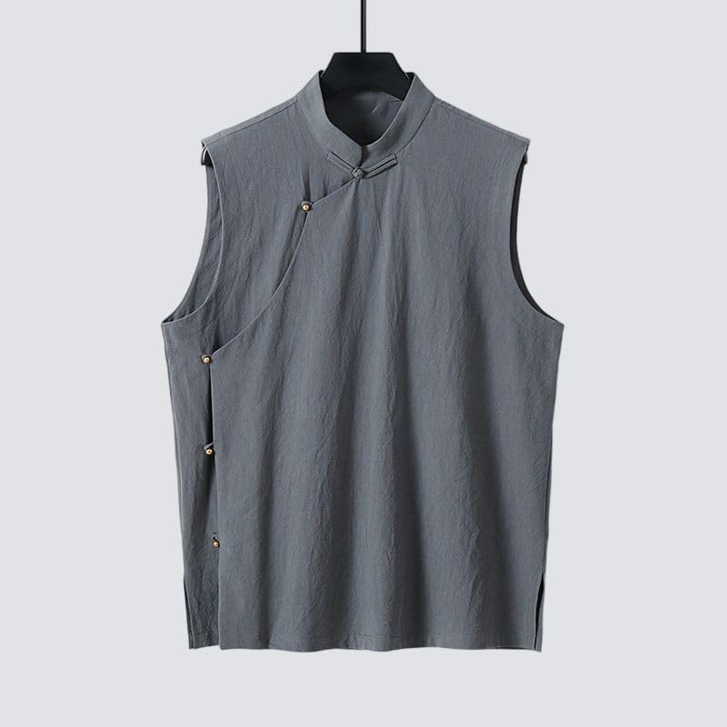 Chaleco de algodon para hombre cuello alto ropa casual sin mangas 4