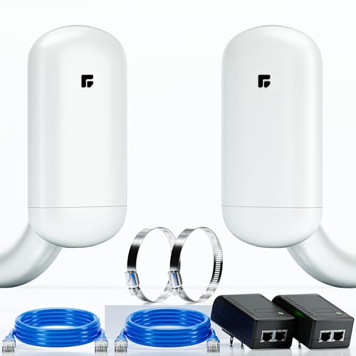 Wireless Bridge, 2KM 5.8G Point to Point Outdoor CPE, CPE Long Range WiFi Bridges for PtP/PtMP with 12DBi High Gain Antenna, PoE Adapter, RJ45 Ethernet Port, 2 Pack