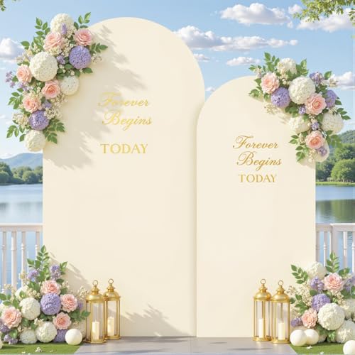 Image of Beige Arch Backdrop Cover Set of 2-7.2 and 6ft Beige Arch Covers Stretchy Backdrop Spandex Wedding Balloon Arch Stand Covers for Baby Shower Birthday Party Bridal Shower Banquet Photo Background