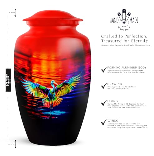 Image of Personalized Egret - Large Cremation Urns For Men - Memorial Urn For Mom & Dad - Funeral Urn For Ashes Adult Male - 10 Inch - Large With Velvet Bag - Burial Urns For Human Ashes Adult Female