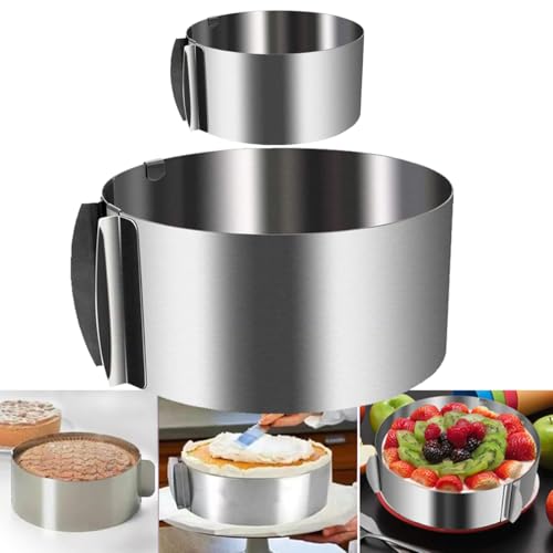 AIYoo 2 PCS Cake Mold Stainless Steel Adjustable Round Cake Pastry Ring Mousse Mould Set, Ring Mold for Baking （2.4 to 4.0 Inch and 6 to 12 Inch ）