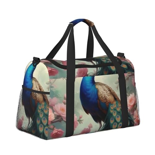Beautiful Peacock and Floral Print Travel Duffle Bag - Foldable Personal Item Travel Bag for Women & Men,13x10.2x19.73
