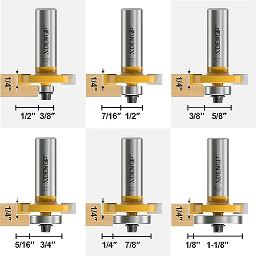 Image of Rabbet Router Bit Set 1 /2 Shank, Rabbeting Router Bits 1pcs with 6 Bearings for Interchangeable and Adjustable Multi Depths Cutter 1 /8 inch, 1 /4 inch, 5 /16 inch, 3 /8 inch, 7 /16 inch, 1 /2 inch