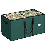 Immagine di SONGMICS Contenitore per Palline di Natale, 128 Scomparti da 7,6 cm, Scatola Impilabile Decorazioni Natalizie con Coperchio, Doppia Cerniera Lampo, Divisori Regolabili, Verde Foresta RFB039C01