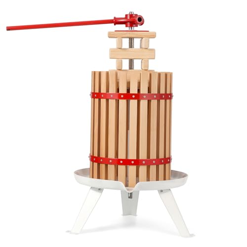 4.75 Gal/18L Manual Fruit Wine Press, Wood Steel Fruit and Wine Press With T-Handle, Stable Triangular Structure, Wine Making Press for Outdoor, Kitchen, Manual Assembly Required