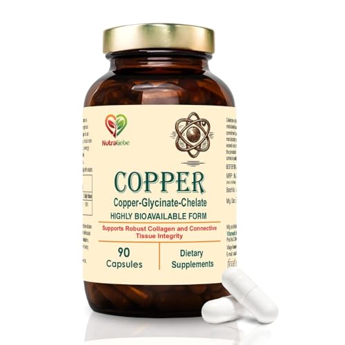 Image of Copper Glycinate Chelate - High Bioavailability, Supports Collagen Formation and Connective Tissue Health, 90 Capsules