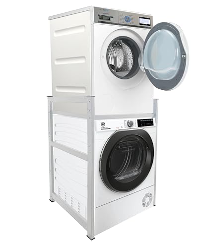 QUICK STAR Étagère pour machine à laver et sèche-linge - 74 x 65 x 111 cm - Blanc - Étagère sur pied pour machine à laver et sèche-linge