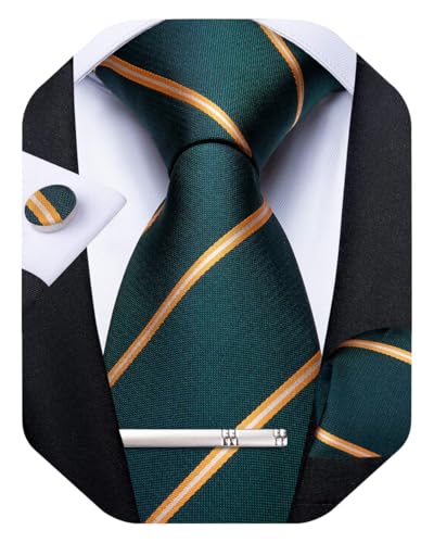 Image of DiBanGu Mens Striped Tie Silk Woven Necktie and Pocket Square Cufflinks Tie Clip Set Wedding Business Formal Gift Tie for Men