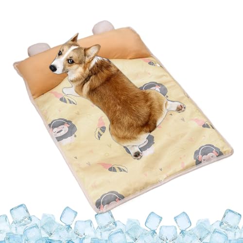 Kühlmatte, Hunde-Eiskissen, Haustier-Kissenmatte, atmungsaktives Eisseidengewebe, integrierte Kopfstütze, Sommerbox, Zwinger, Auto, Sofa, 45 x 35 cm, 70 x 50 cm, Blau, 1 Stück