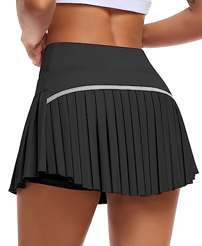 JoyGirl Pleated Tennis Skirt for Women with Shorts High Waisted Golf Skort Mini Skirt Workout Athletic Skorts Skirts with Pockets (Black,Medium)