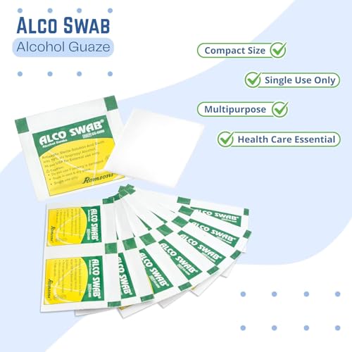 Image of Romsons Alco Swab Alcohol Guaze Antiseptic Prep sterile for disinfect cuts and scrapes (200 Pieces)