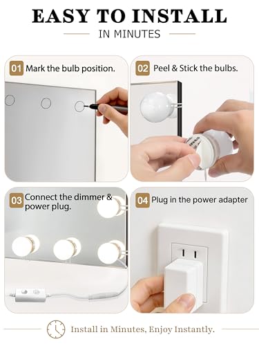Image of Waneway 14 Bulbs Vanity Lights for Mirror, Plug in Power Adapter & Touch Control Dimmer, 3 Color Modes, 1260 Lumens, Stick on LED Makeup Lights Kit (Mirror Not Included)