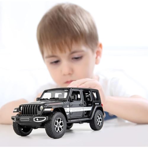 Image of 1:24 Scale Rubicon Wrangler Toy Car for Kids Collection Diecast Metal Toy Model Car with Light Sound Pull Back Openable Door
