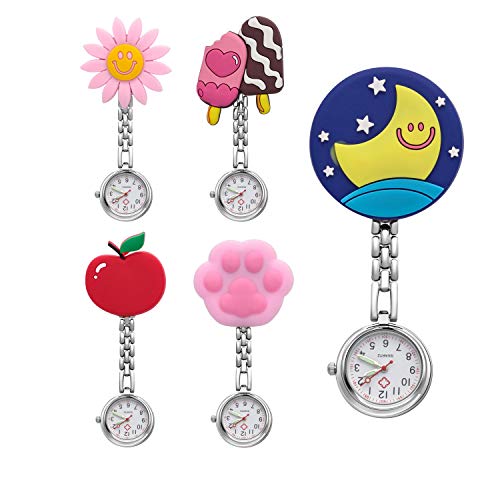 Uhren Krankenschwesteruhr Set Pulsuhr FOB Uhr Pflegeruhr Silikon Mond Eiscreme Sonnenblume Apfel Katzenpfote Heißluftballon Schwesternuhr