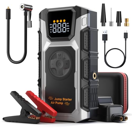 5500A Jump Starter with Air Compressor, 150PSI Portable Car Battery Charger Combo Tire Inflator for up to 9.5L Gas/8.0L Diesel, 12V Jump Box Auto Emergency Booster with LED Light, Smart Jumper Cables
