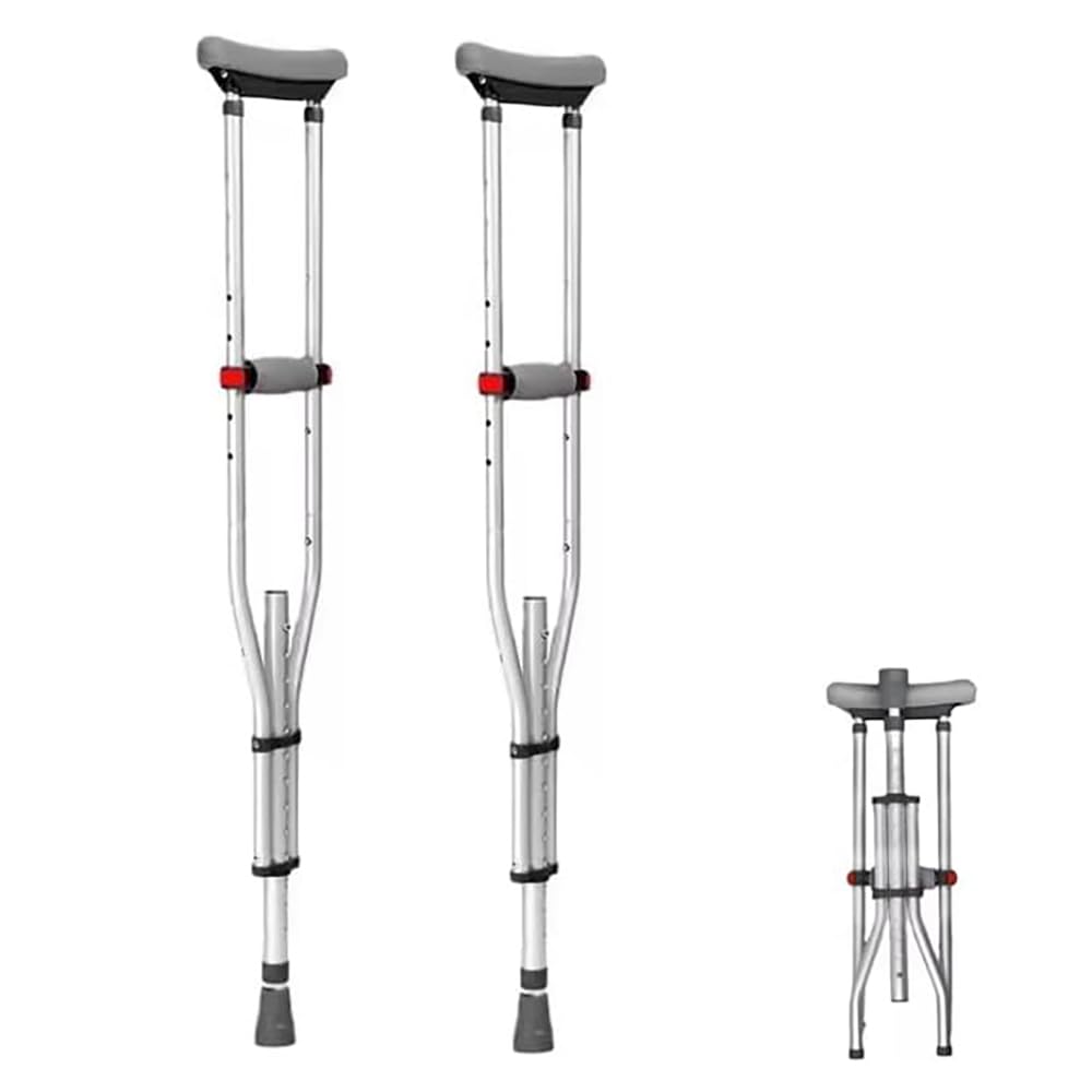 NEWFUN Stampelle Ascellari, Stampelle, Stampelle Ortopediche Regolabili, Supporti per Avambraccio, Portata 150 KG, Stampelle in Alluminio con Poggia Avambraccio e Poggia Mano Morbidi, Grigio, 1 Paio