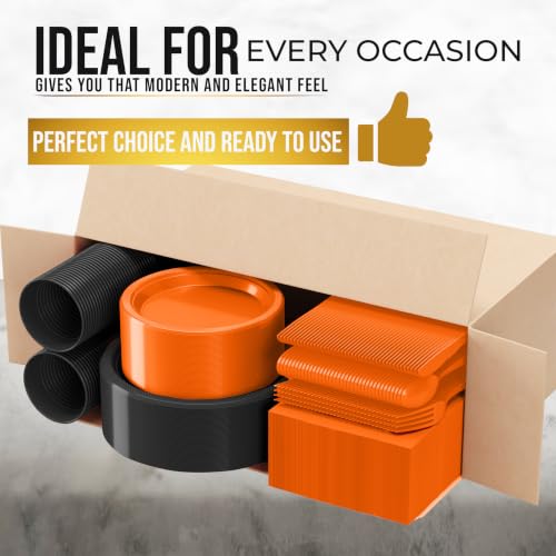 Image of Exquisite 350 Pcs Orange & Black Plates & Napkins Party Plate Set