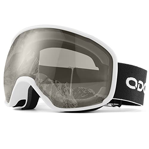 Odoland Lunettes de Ski Masque de Snowboard pour Homme & Femme Anti-UV400, Anti-Buée, Coupe-Vent, Lunettes de Protection avec Grande Lentille OTG Sphérique Argent VLT13%