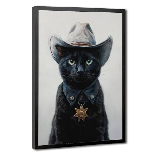 Affiche de peinture à l'huile chat noir cowboy pour mur vide