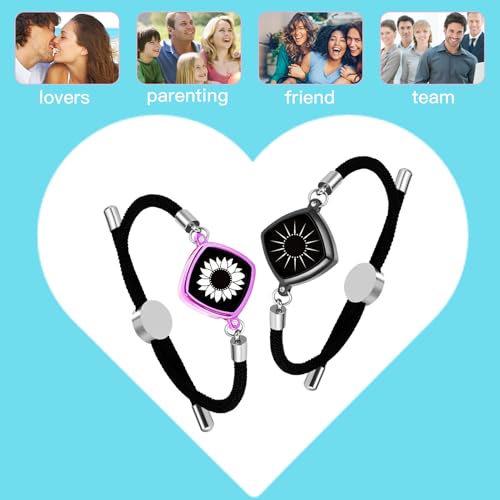 Long Distance Touch Bracelets,Vibration & Light up Couples Remote Smart Matching Bracelet for Couples Long Distance Relationship Girlfriend Boyfriend Xmas Gifts Bracelet Men Women Jewelry Set4