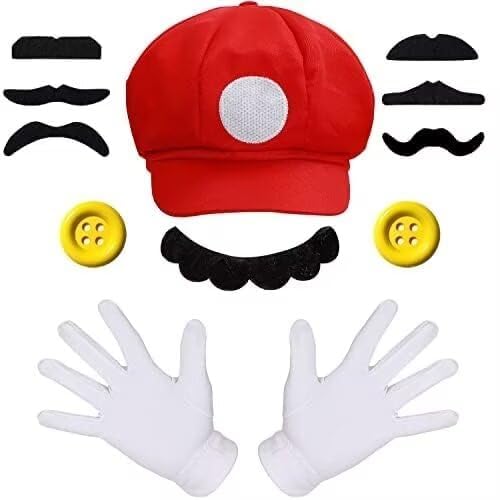 iZoeL Rotes Kostüm Accessories Mütze Hut Handschuhe Bart gelbe Knöpfe Faschingkostüme für Fasching Karneval Halloween Cosplay Mottoparty Kostüm für Damen Herren