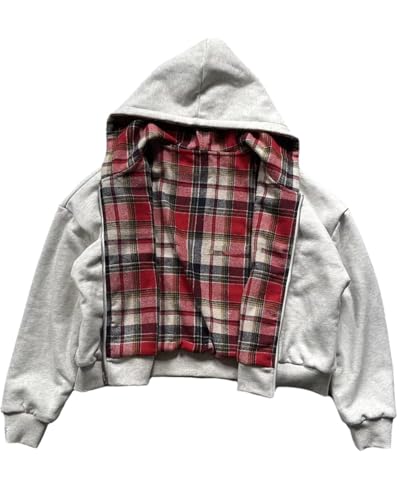 NIUVOO Felpa da uomo oversize reversibile con cappuccio a quadri