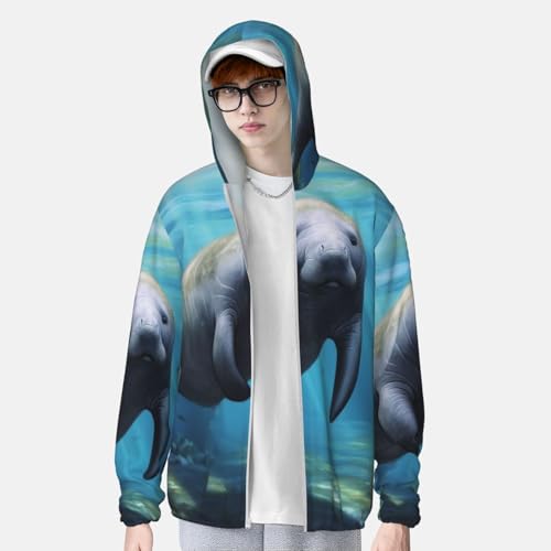 UPF 50+ Sun Protection Hoodie Long Sleeve Cute Manatee Sun Shirt Rash Guard Fishing Shirts for Men4