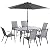 Outsunny 8 Pieces Patio Furniture Set with 9Ft Patio Umbrella, Outdoor Dining Table and Chairs, 6 Chairs, Push Button Tilt and Crank Parasol, Tempered Glass Top, Gray