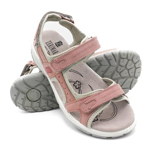 Zerimar Sandalia de Trekking para Mujer | Sandalias de Cuero Auténtico | Sandalias Deportivas Cómodas | Cierre con Velcro | Suela Antideslizante