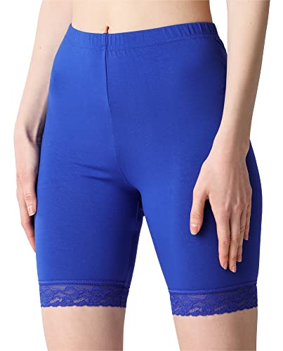 Bellivalini Mallas Cortas con Encaje para Mujer Leggins Cortos de Encaje de Viscosa Shorts para Mujeres Leggings Cortos por Encima de la Rodilla BLV50-216 (Cobalto, L)