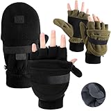 Bonuci 2 Pairs Winter Waterproof Fleece Mitten Gloves for Men Flip Fingerless Work Convertible Gloves for Winter Cold Weather Running Ice Fishing Hunting Outdoor Supplies