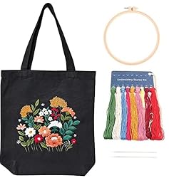 Teaque Canvas Tote Bag Embroidery Kit, DIY Crafts Kit for Adults, Includes Embroidery Hoops, Colored Threads, Needles, Instructions