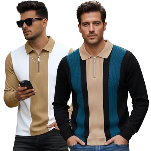 Image of T-Shirt for Men Zip Neck Texture Self Design Cotton Blend Mens Tshirts