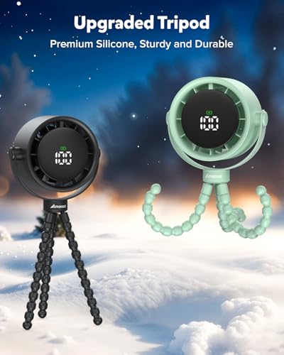 Image of AMACOOL Baby Stroller Fan, Rechargeable Portable Clip on Fan, 17H Cooling | LED Display, 360Rotate, 5 Speeds Personal Cooling Fans for Car Seat, Crib, Travel, Camping, Baby Essentials Registry Gifts