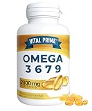 VITAL PRIME Omega 3 6 7 9 Capsulas 2800MG 90 Perlas Enriquecidas con Aceite de lino, Onagra, Oliva, Germen de Trigo y Nueces de Macadamia | Omega 3 6 7 9 en Capsulas Blandas Fabricado en España
