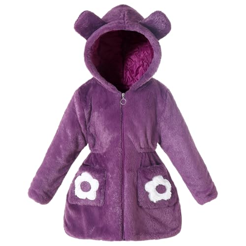 Girls Fleece with Hooded Winter Coat Cute Warm Jacket Size 4-12T Stylish Clothes