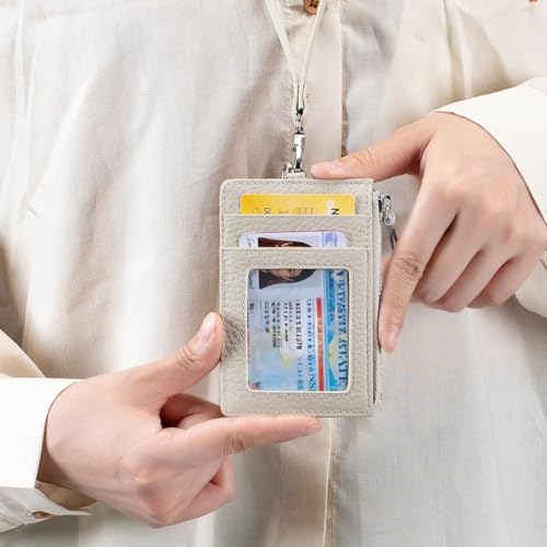 Genuine Leather Neck Wallet ID Holder Credit Card Wallet With Zipper Coins Pocket2