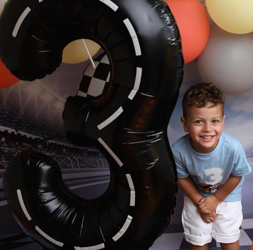 Image of Race Car 3 Balloon, Number Balloons 40 Inch, 3rd Black Birthday Decorations, Racing Birthday Decorations, Number 3 Balloon