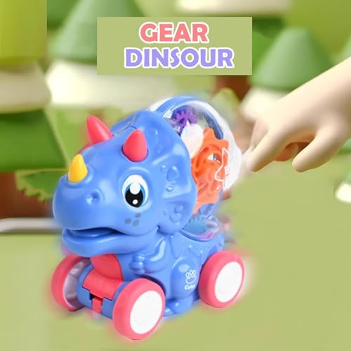 Image of ToyBharat Friction Dinosaur Car for Kids (Ages 3-5) with Lights & Moving Gears | No Batteries Needed | Fun Dino Toy with Colorful Design | Great Gift for Boys & Girls - Multicolor