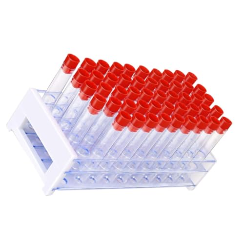 GANAZONO 51個使いやすい耐熱透明プラスチック製試験管 入り 蓋付き試験管と割可能なラック付き 科学実験 教育用および研究室用