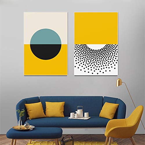 Cuadro abstracto amarillo para decoración de salón moderno y elegante set de dos lienzos