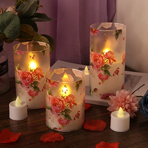 Taomika Flameless Candles , Love Theme Battery Operated Led Candles With Remote, Pink Peony Rose Flower Decor Glass Candles For Christmas, Wedding, Bedroom Decoration &Mother Gifts (Pink Flower Set) #TOP3